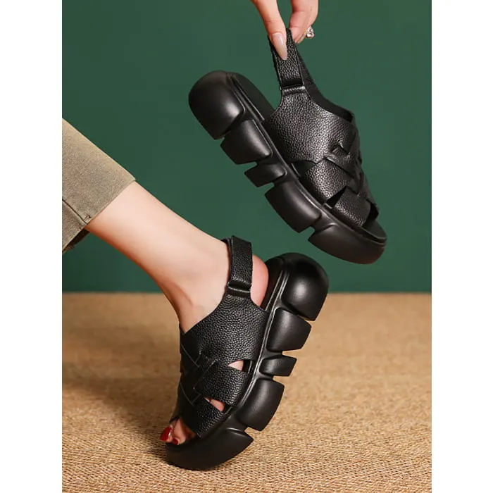 Women Summer Leather Spliced Solid Platform Sandals BN1001