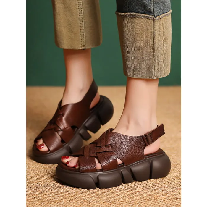 Women Summer Leather Spliced Solid Platform Sandals BN1001