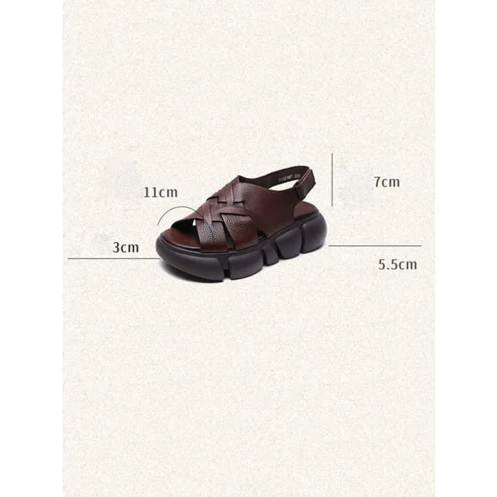 Women Summer Leather Spliced Solid Platform Sandals BN1001