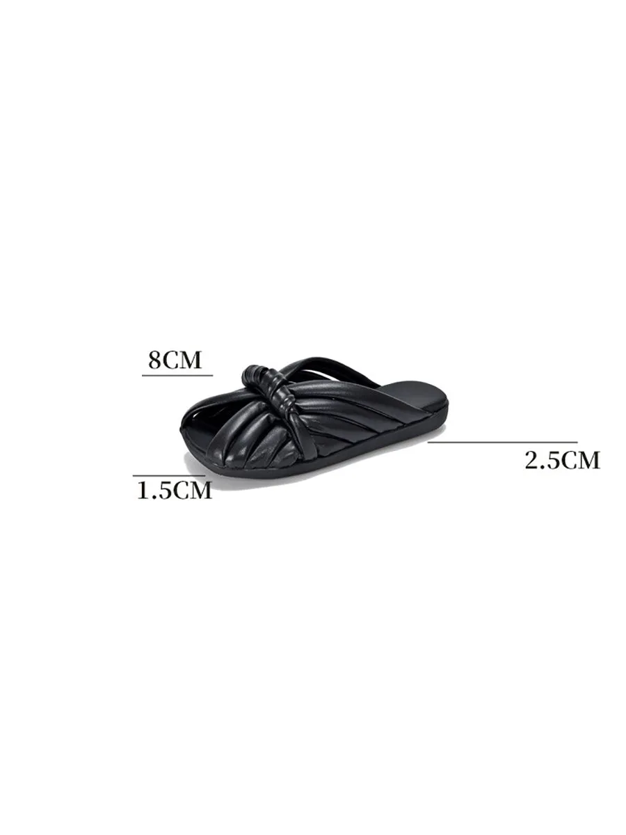 Women Summer Solid Leahter Weave Flat Slippers BN1013
