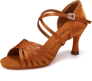 Women's Latin Dance Shoes Satin Salsa Ballroom Performance Practice Dancing Shoes