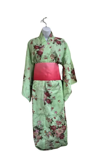 Women's Yukata - Green with floral print
