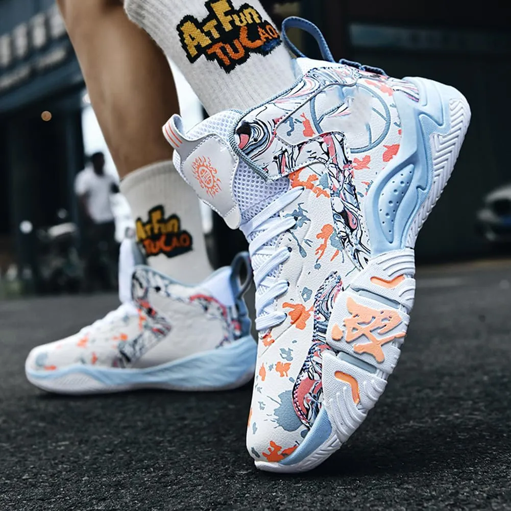 YAXE Unisex High Top Basketball Shoes Lightweight Comfortable Non Slip Fashion Running Sneakers