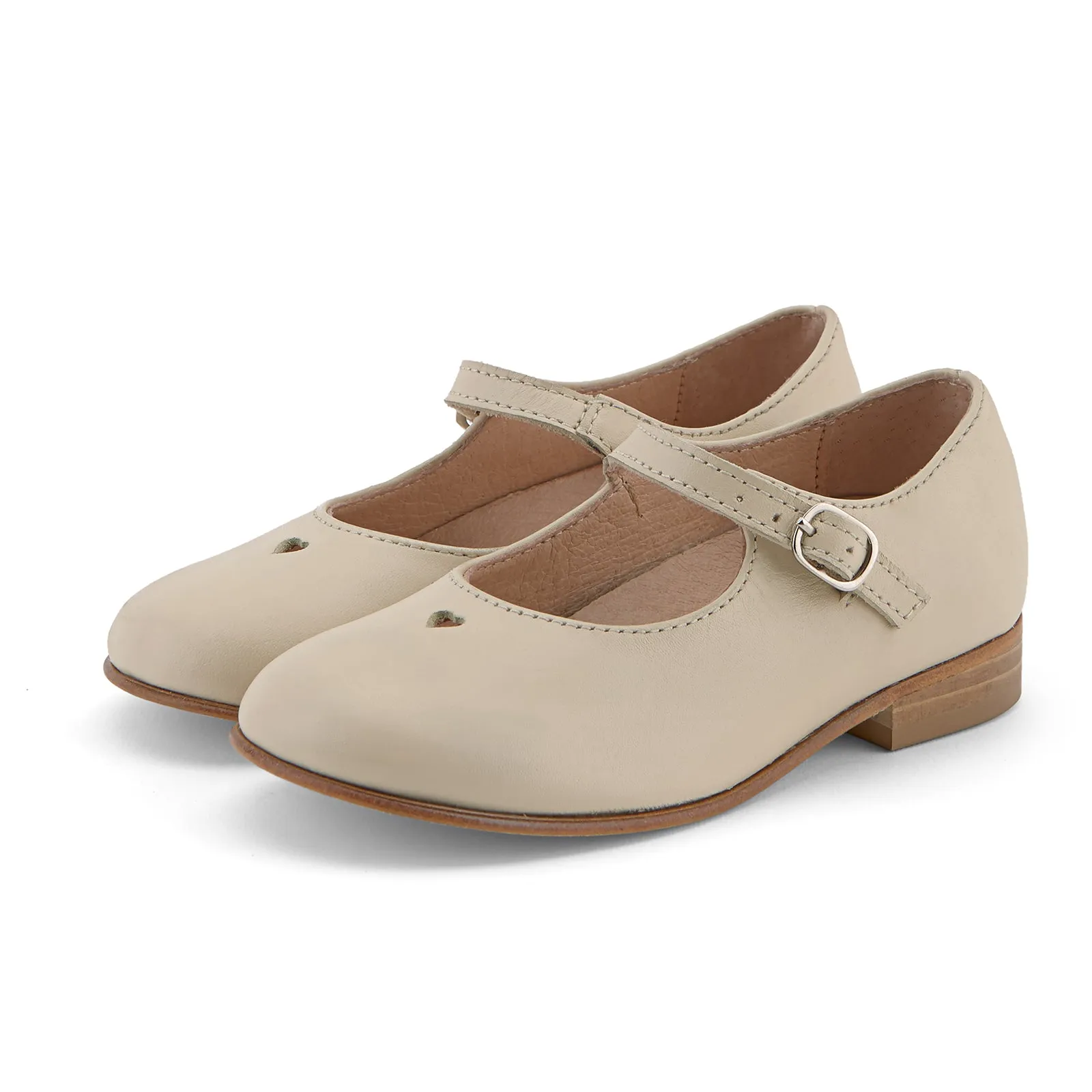 Young Soles Maggie T-Bar Leather Shoes - Tan/Vanilla